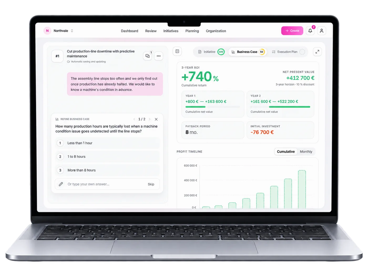 Challengine capture view where AI structures the described business need
